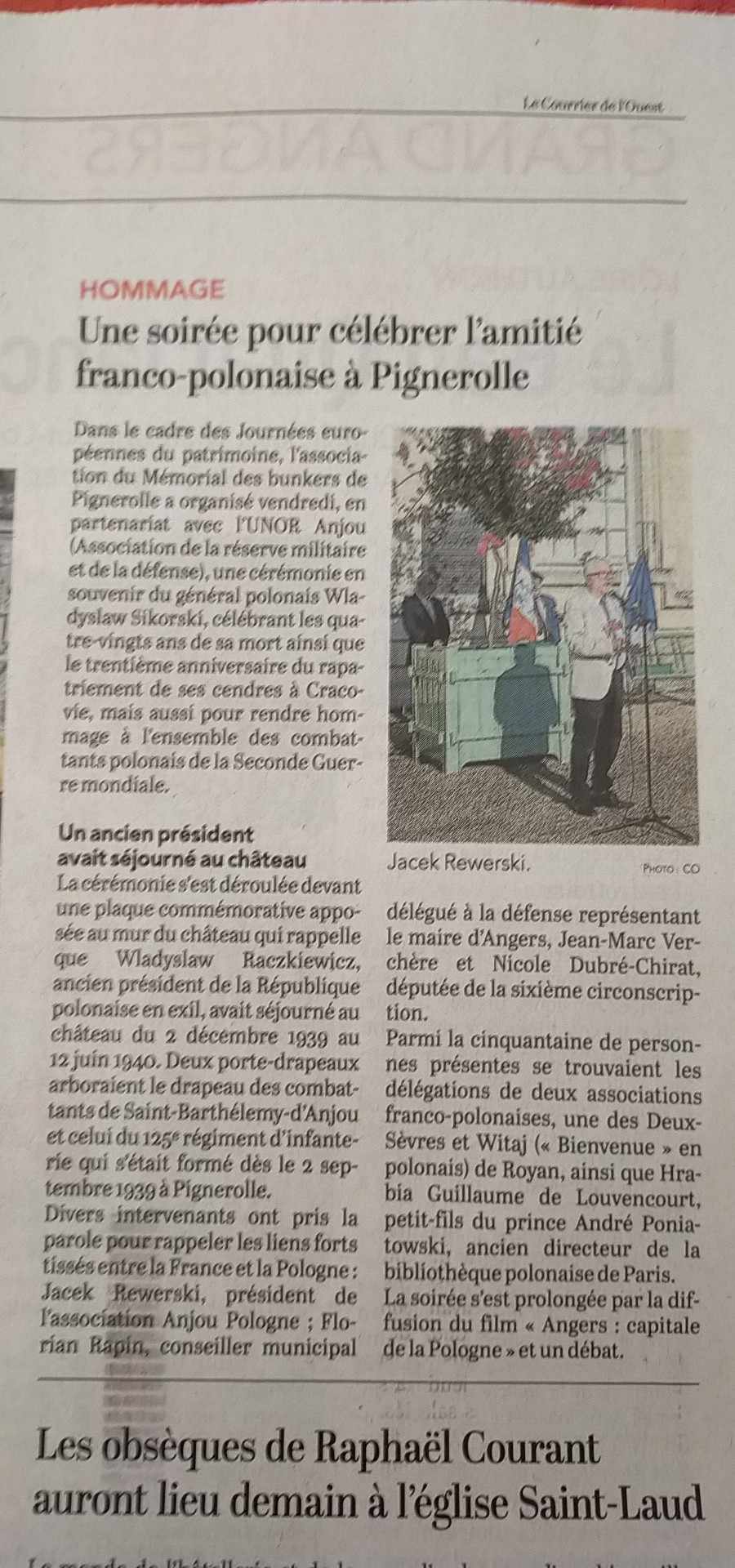 Article du Courrier de l'Ouest du 19 septembre 2023