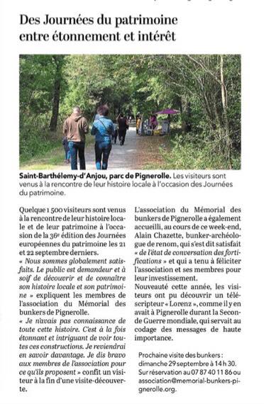 Article du Courrier de l'Ouest du 29 septembre 2019 