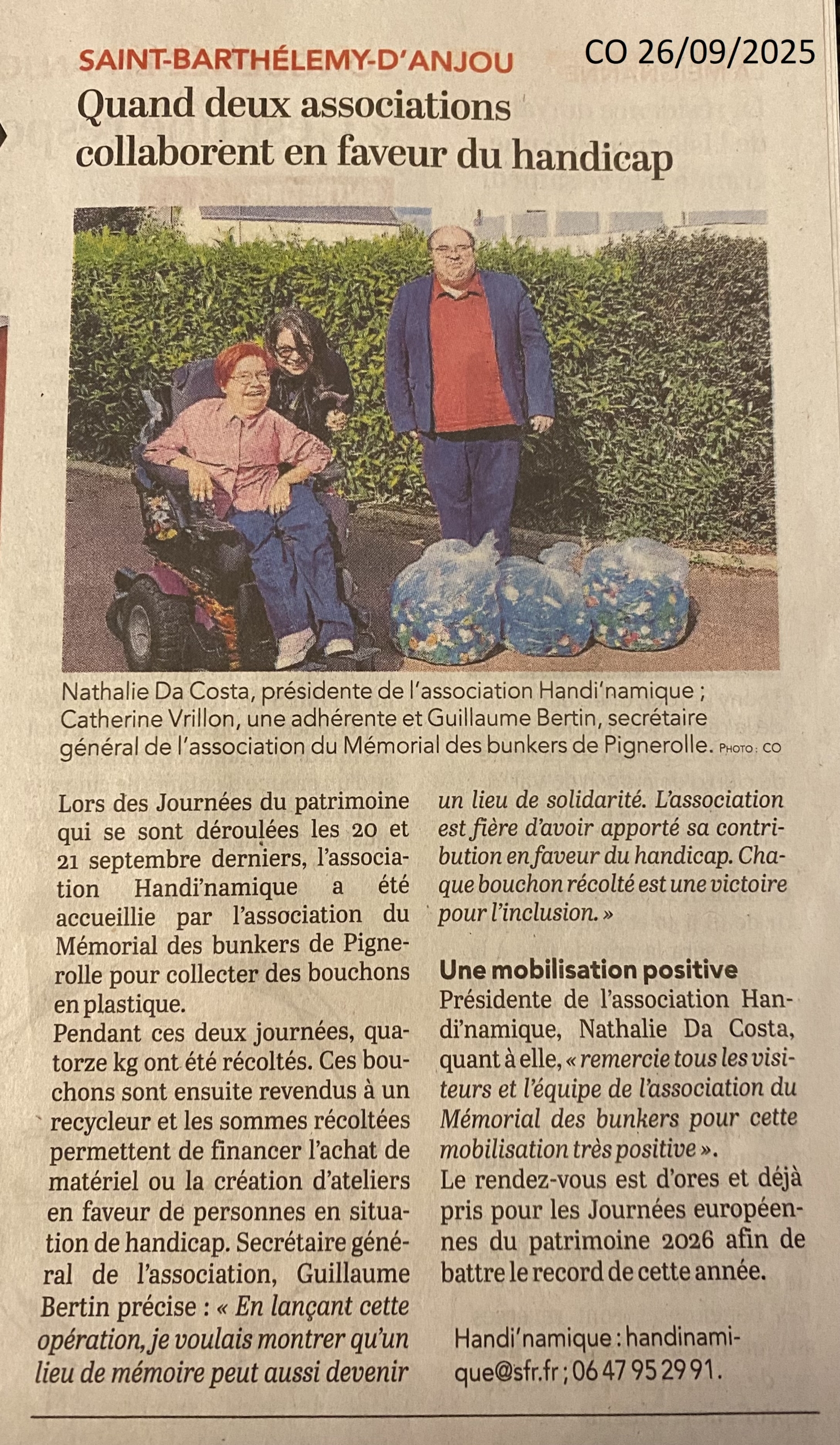 Les bunkers solidaires de Pignerolle - collecte 14kg de bouchons par Mémorial des bunkers de Pignerolle pour Handi'namique