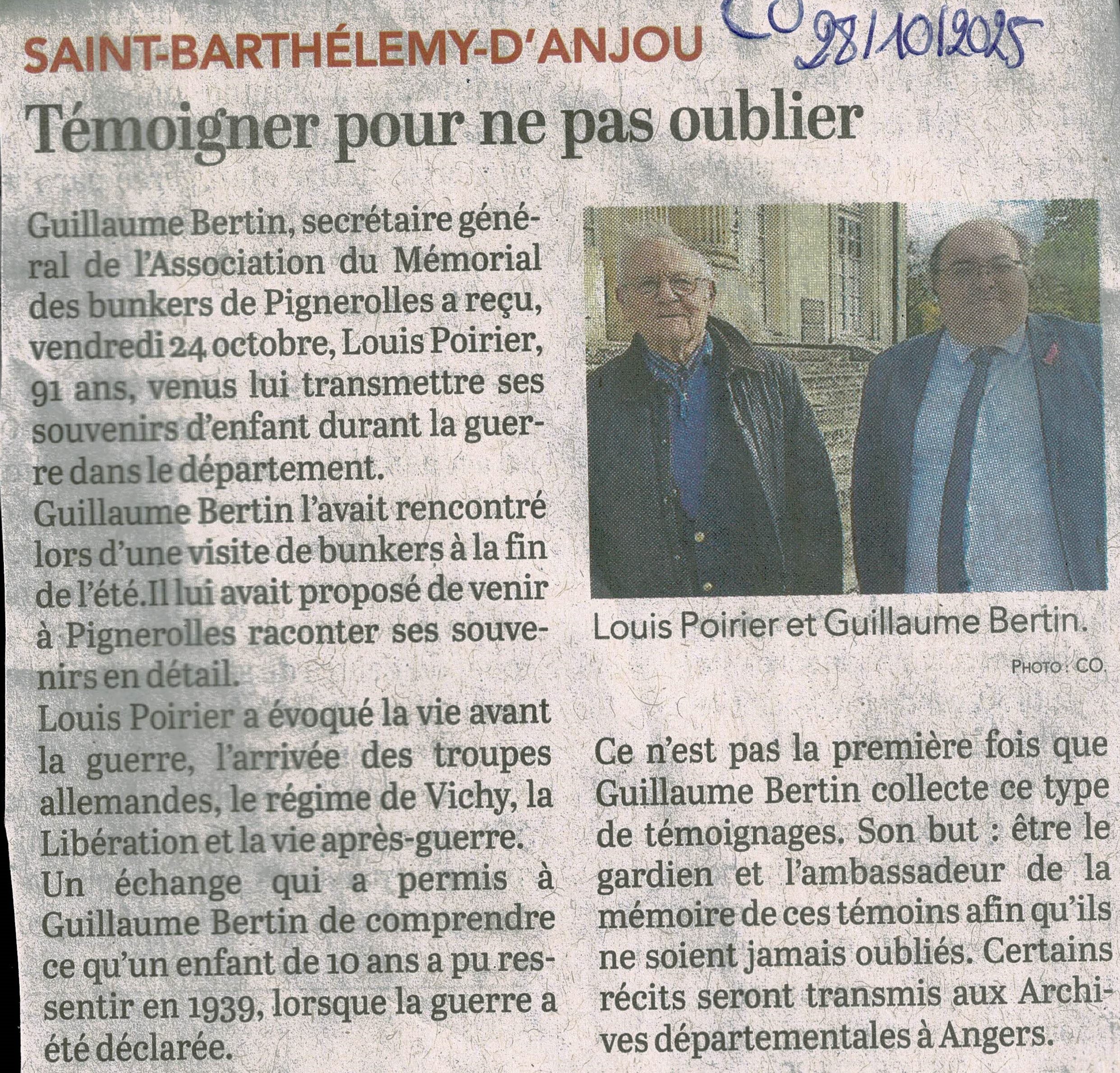 Article témoignage WW2 - 28 octobre 2025